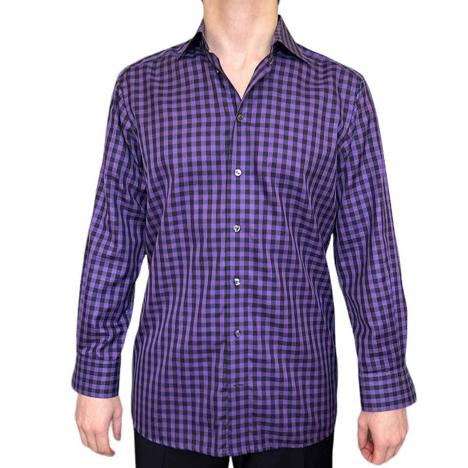 Eton Men's Purple Check Dress Shirt Size 40 Neck 15 3/4